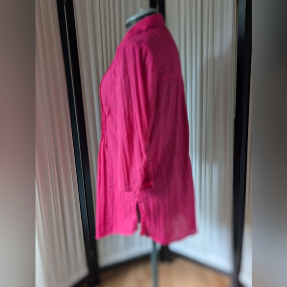 Vintage 00's, Michel Antoni, pink, 3/4 sleeves, button down, long, blouse. - Picture 6 of 13